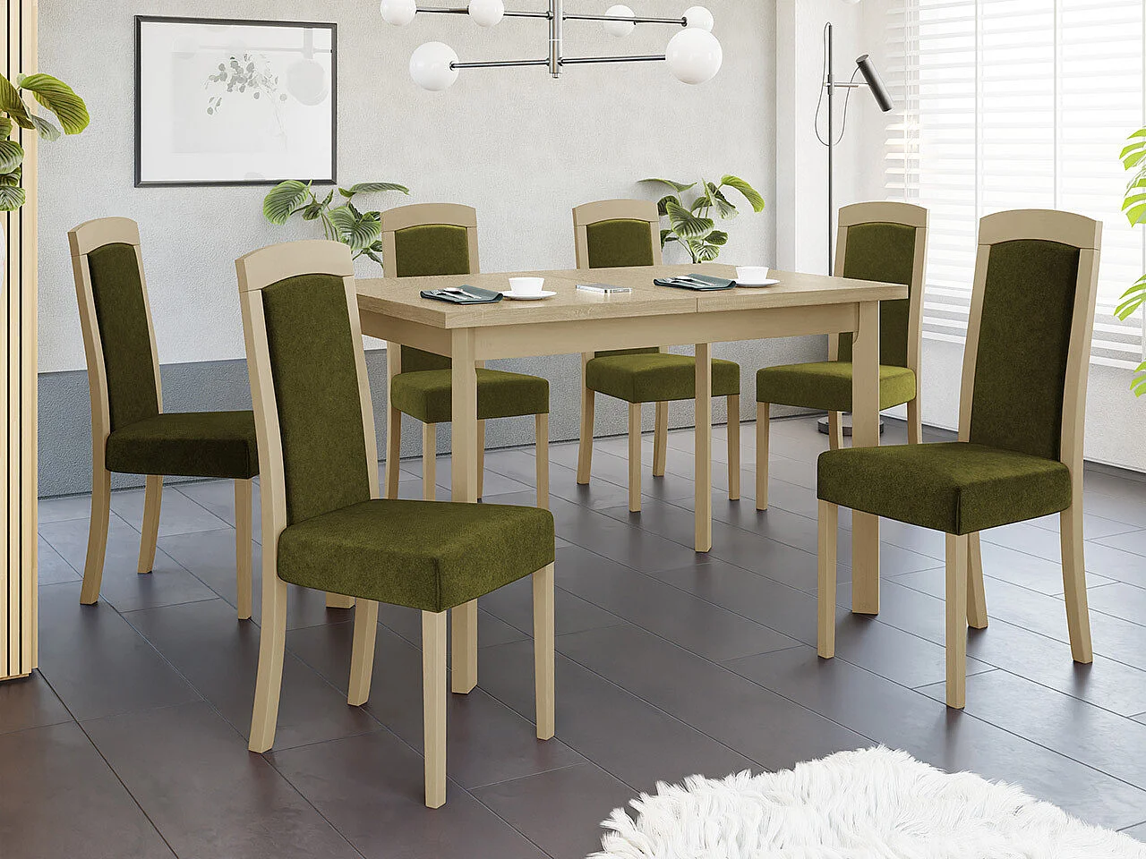 Silla Victorville 345, Roble Sonoma|Verde, 96x45x41cm, Tapiz, De madera, Madera