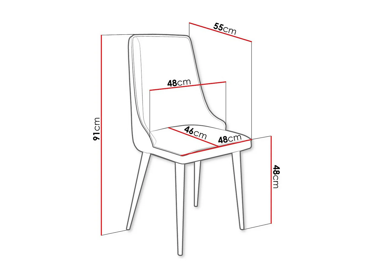 Chaise Jackson 106, 91x48x55cm, Tissu, Métallique, Bois