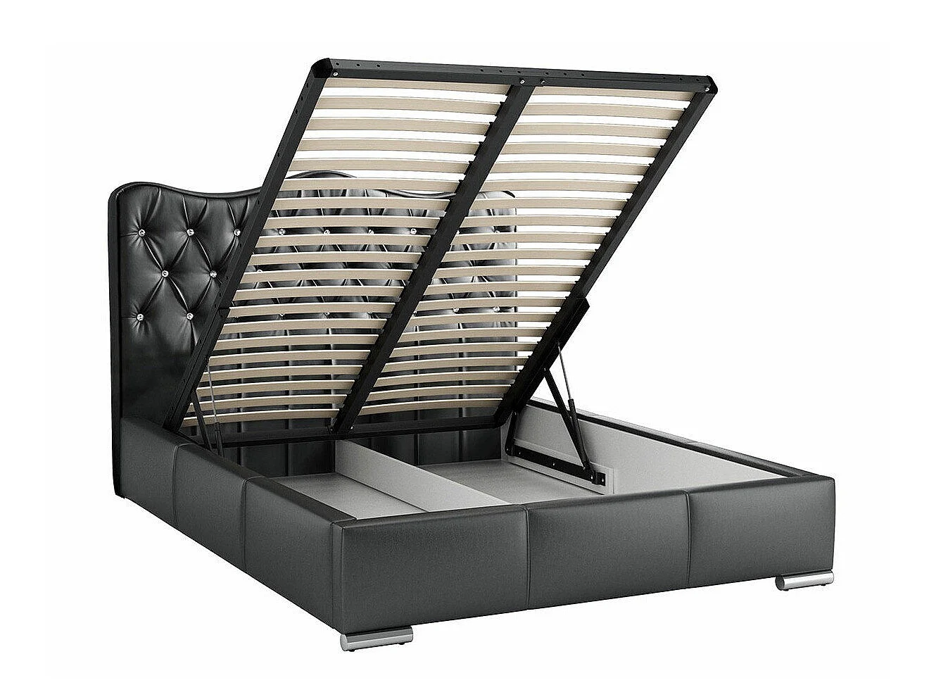 Lit Atrium, Double, Noir, Faux cuir, Disponible, 16x22x10cm