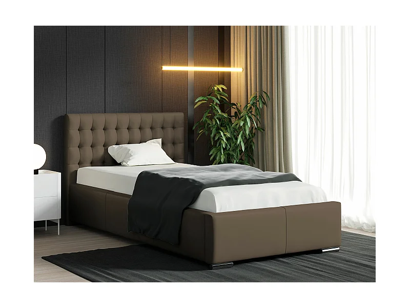 Cama Baltimore 104, Individuales, Marrón, 90x200, Cuero ecológico, Somieres, 107x222x92cm