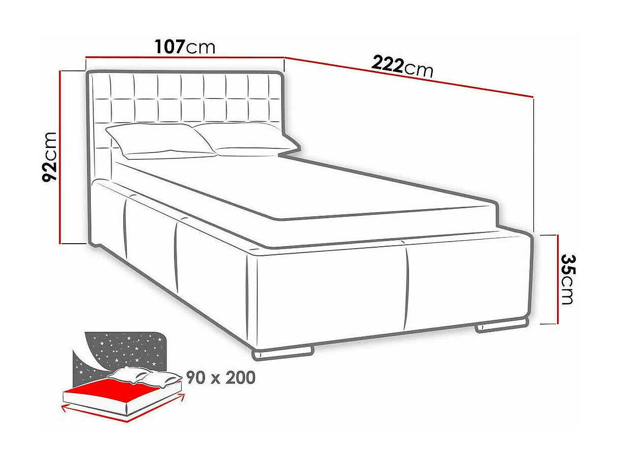 Cama Baltimore 104, Individuales, Marrón, 90x200, Cuero ecológico, Somieres, 107x222x92cm