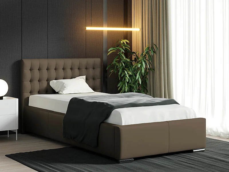 Cama Baltimore 104, Individuales, Marrón, 90x200, Cuero ecológico, Somieres, 107x222x92cm