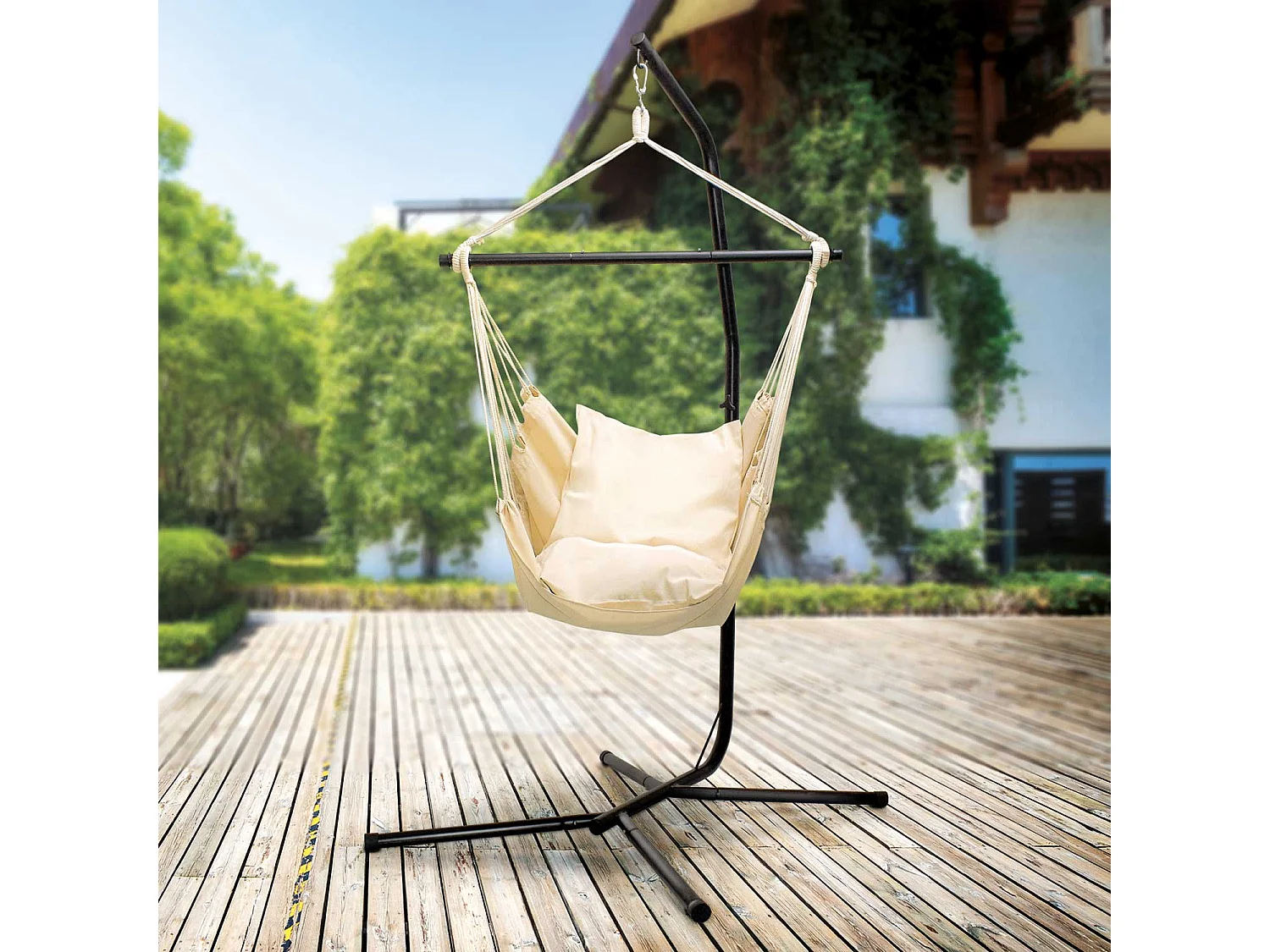 Piuma - Cadeira suspensa completa com suporte de aço em aço oxidado Cadeira de baloiço suspensa