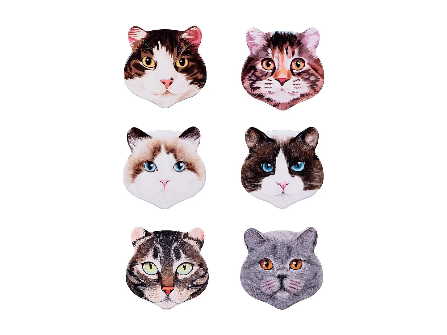 Set de 6 dessous de verre Chat 11 cm