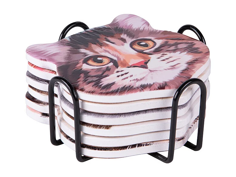Set de 6 dessous de verre Chat 11 cm