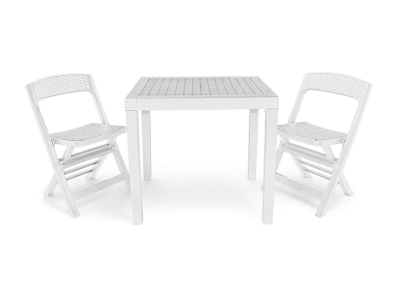 Póquer - Conjunto Polyrattan Bistrot Com 2 Cadeiras Dobráveis + Mesa - Branco