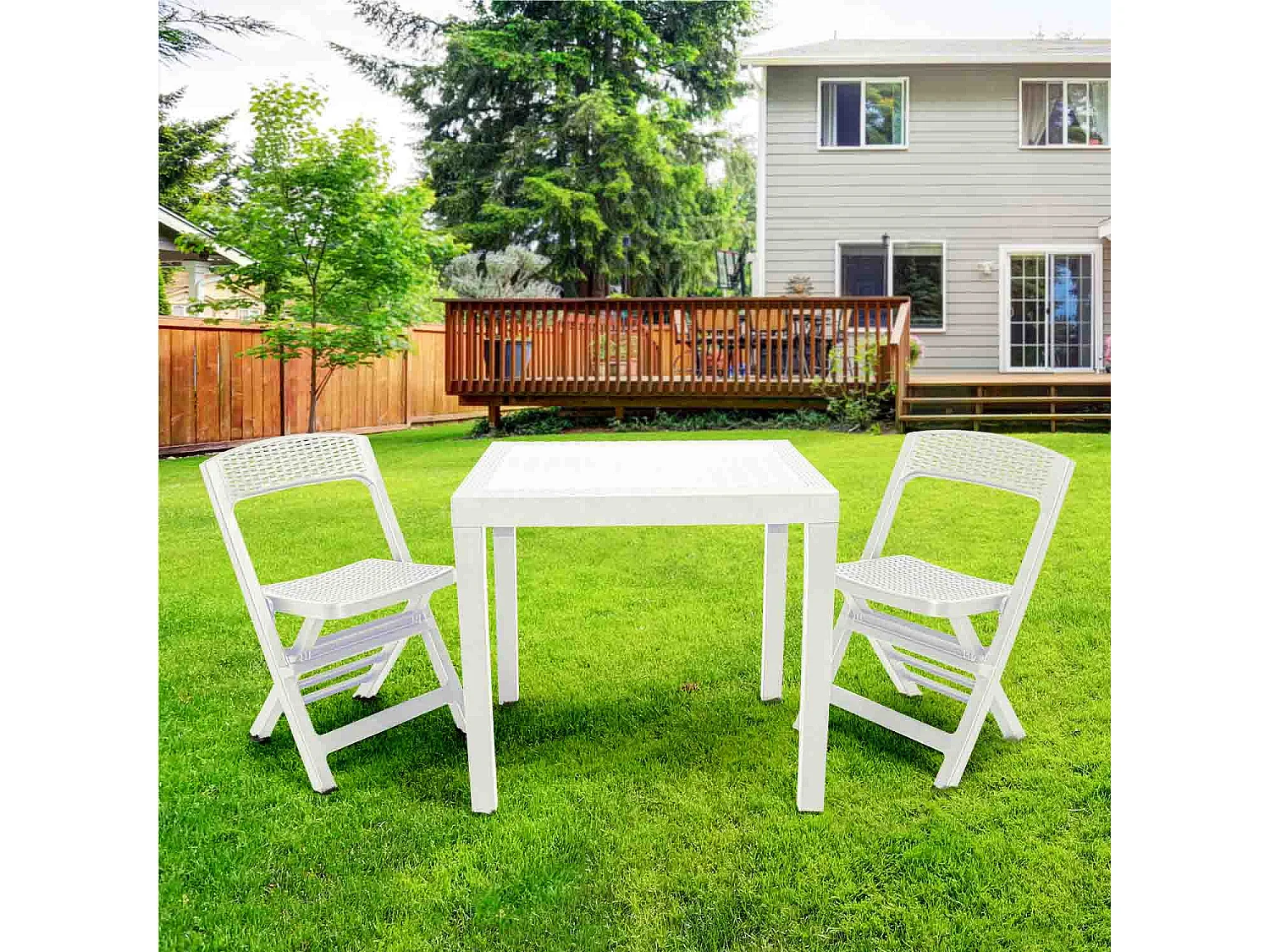 Póquer - Conjunto Polyrattan Bistrot Com 2 Cadeiras Dobráveis + Mesa - Branco