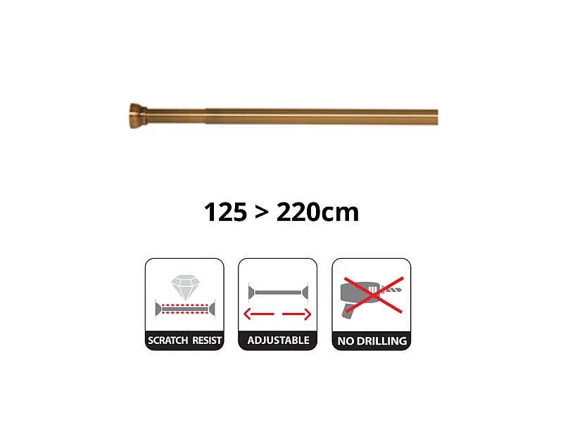 Barre tringle pour rideau de douche ou baignoire extensible sans perçage en Alu KRETA 125-220cm Doré Spirella