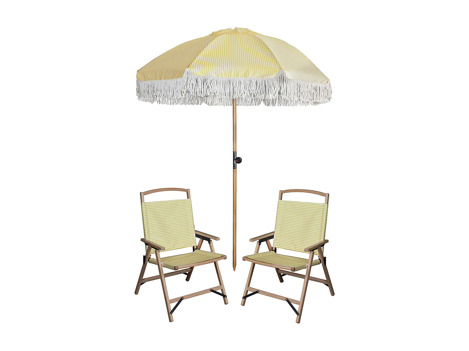 Now's Home - Ensemble Parasol+2chaise Plage En Polyester Jaune Et Bois De Hetre Playa