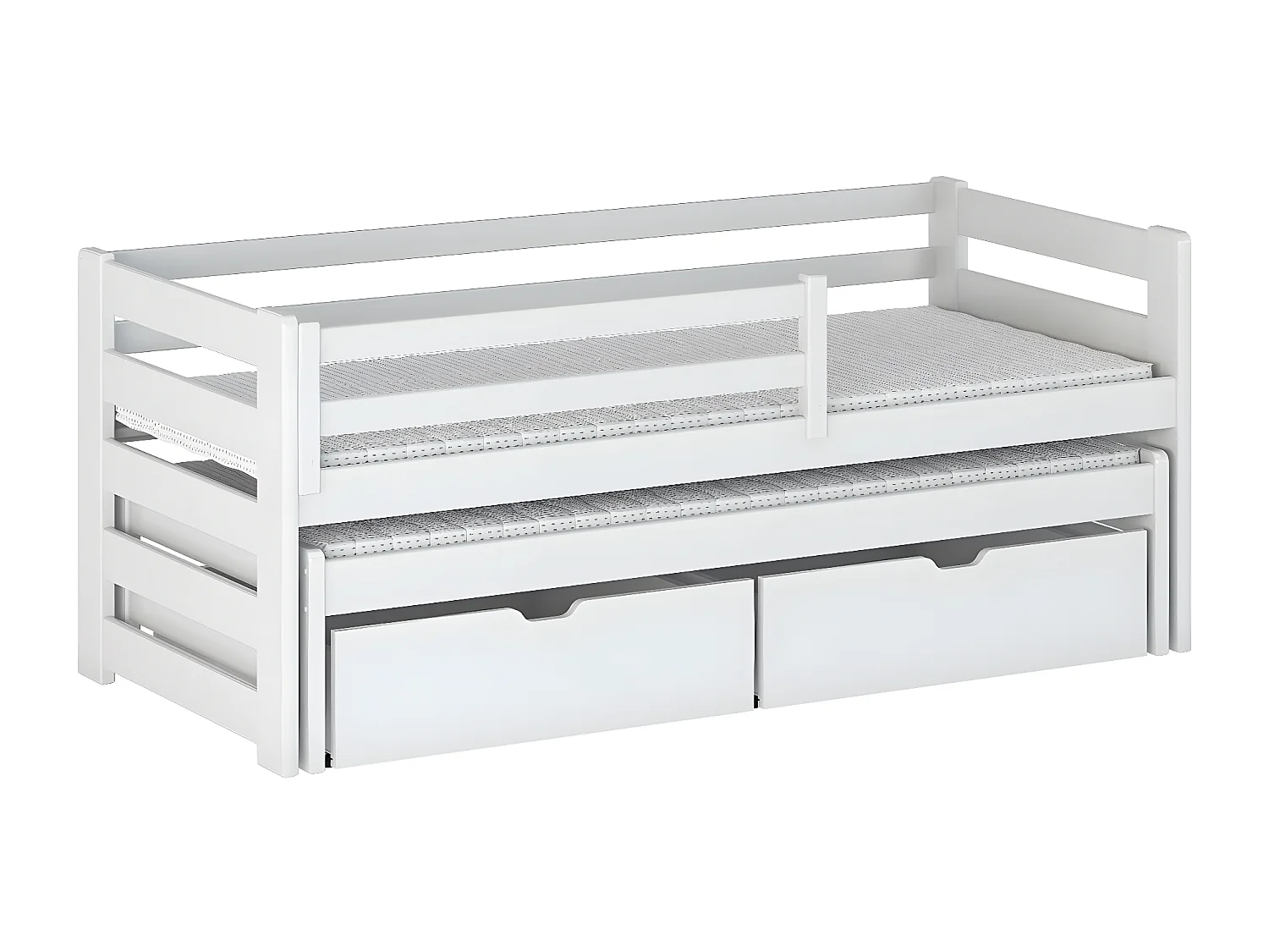 Lit Vista 113, Simple avec un lit gigogne supplémentaire, Unique, Blanc, 80x200|80x190,