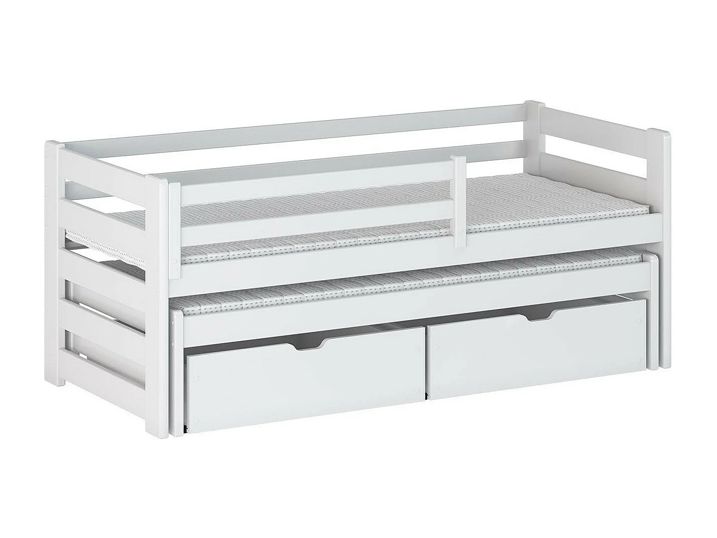 Lit Vista 113, Simple avec un lit gigogne supplémentaire, Unique, Blanc, 90x200|90x190,