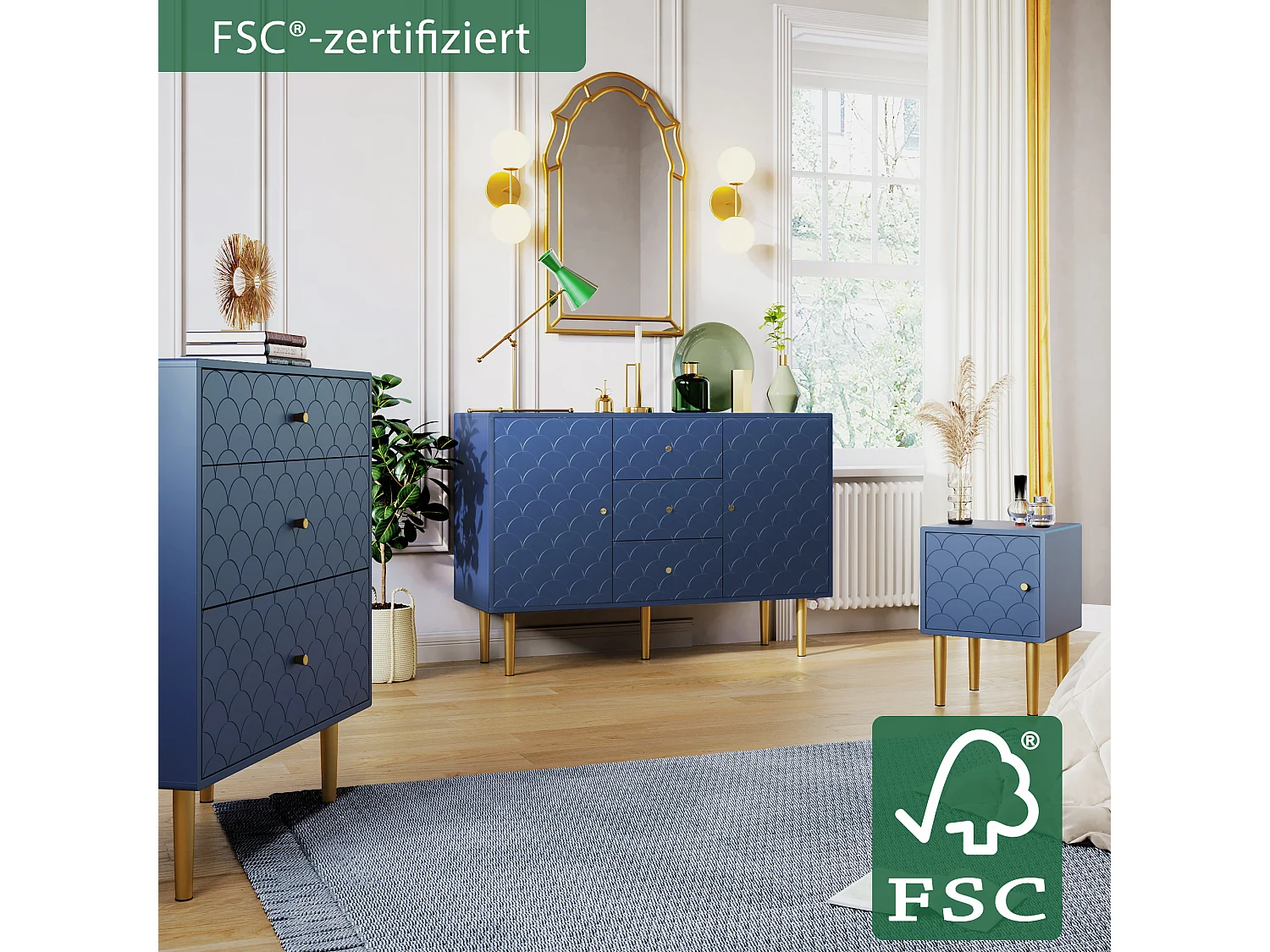 Lot de 2 Table de chevet à 1 porte, table de canapé - bleu marine -  50x35x35 cm