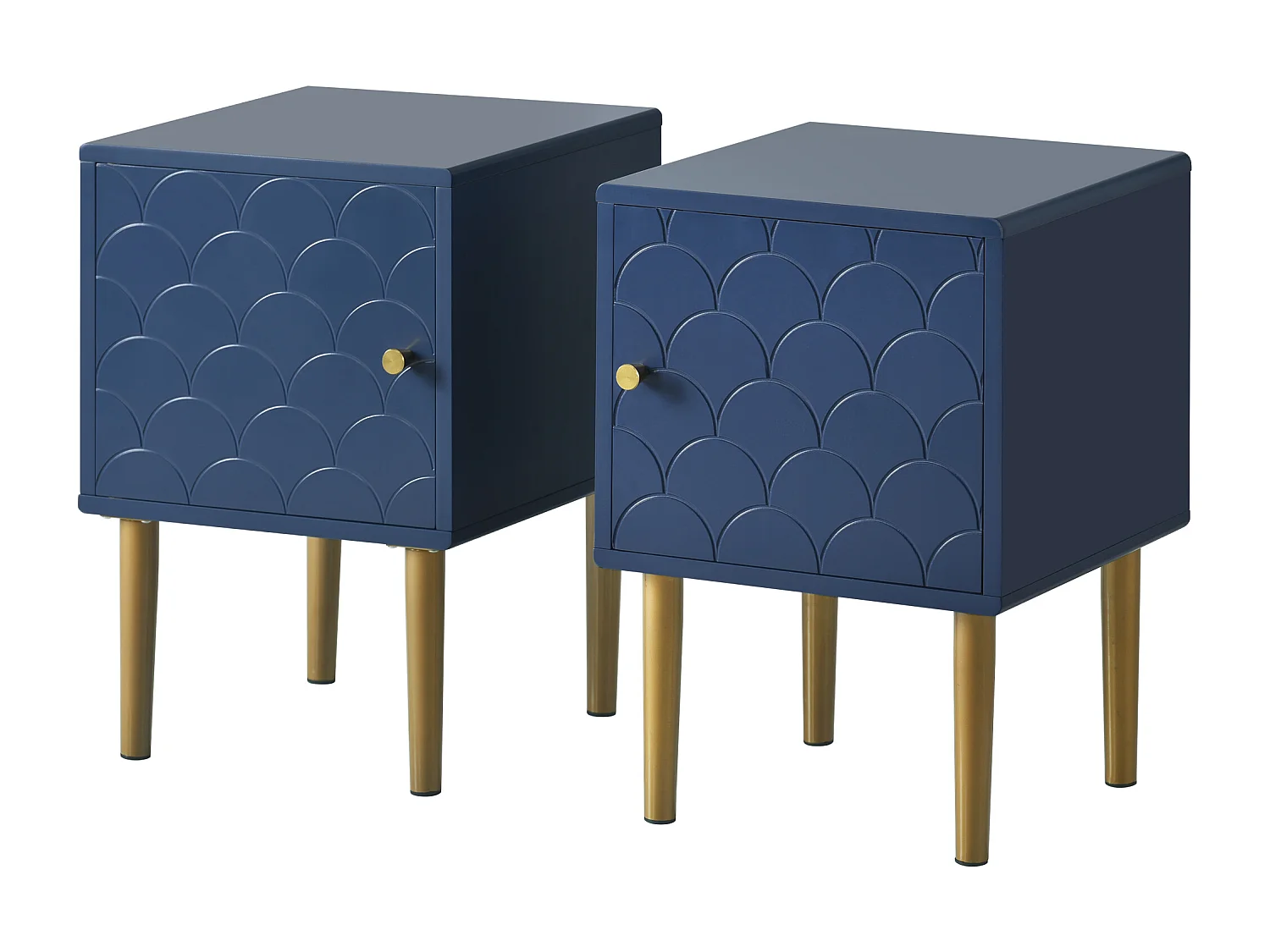 Lot de 2 Table de chevet à 1 porte, table de canapé - bleu marine -  50x35x35 cm