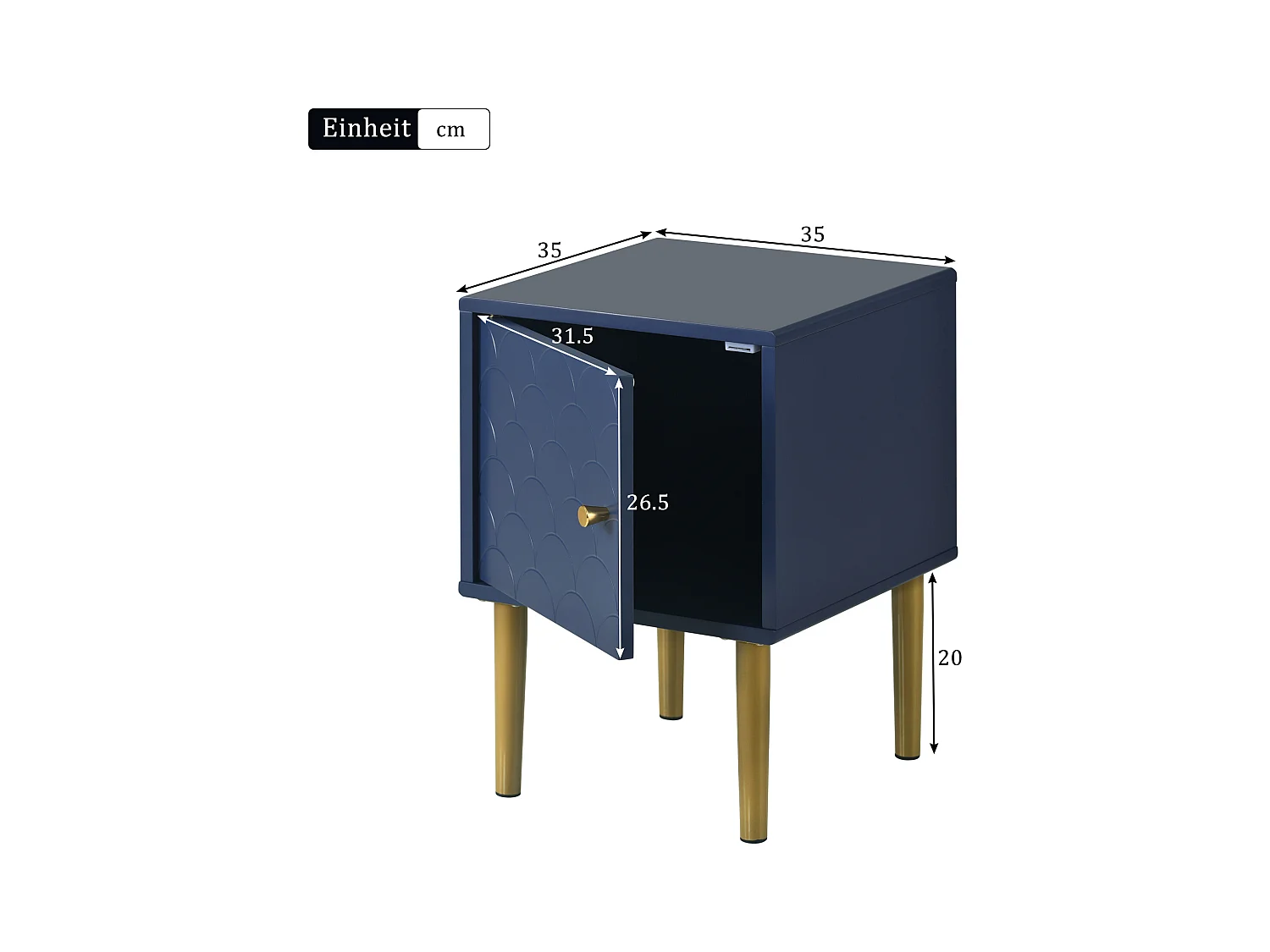 Lot de 1 Table de chevet à 1 porte, table de canapé - bleu marine - 50x35x35 cm