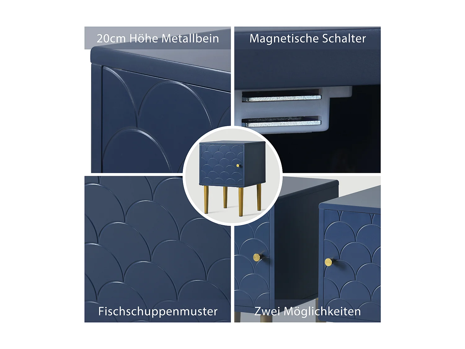 Lot de 1 Table de chevet à 1 porte, table de canapé - bleu marine - 50x35x35 cm