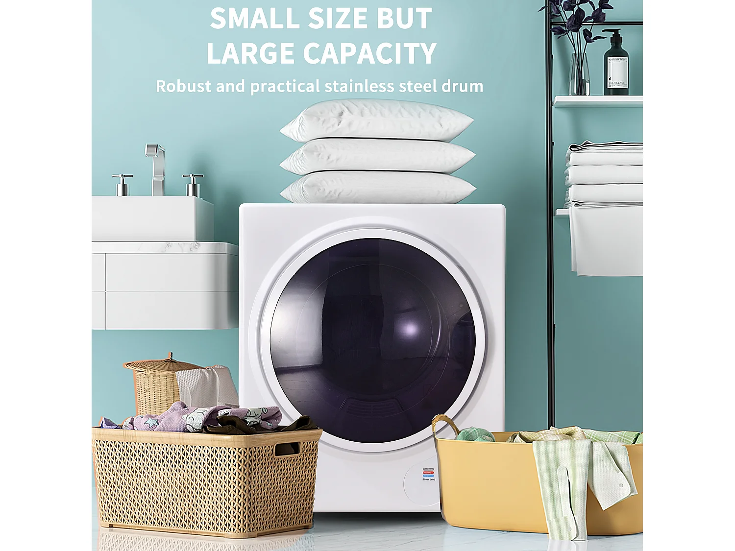 Mini sèche-linge, 2,5 kg, peut être fixé au mur, double filtres, chauffage en céramique PTC - Blanc