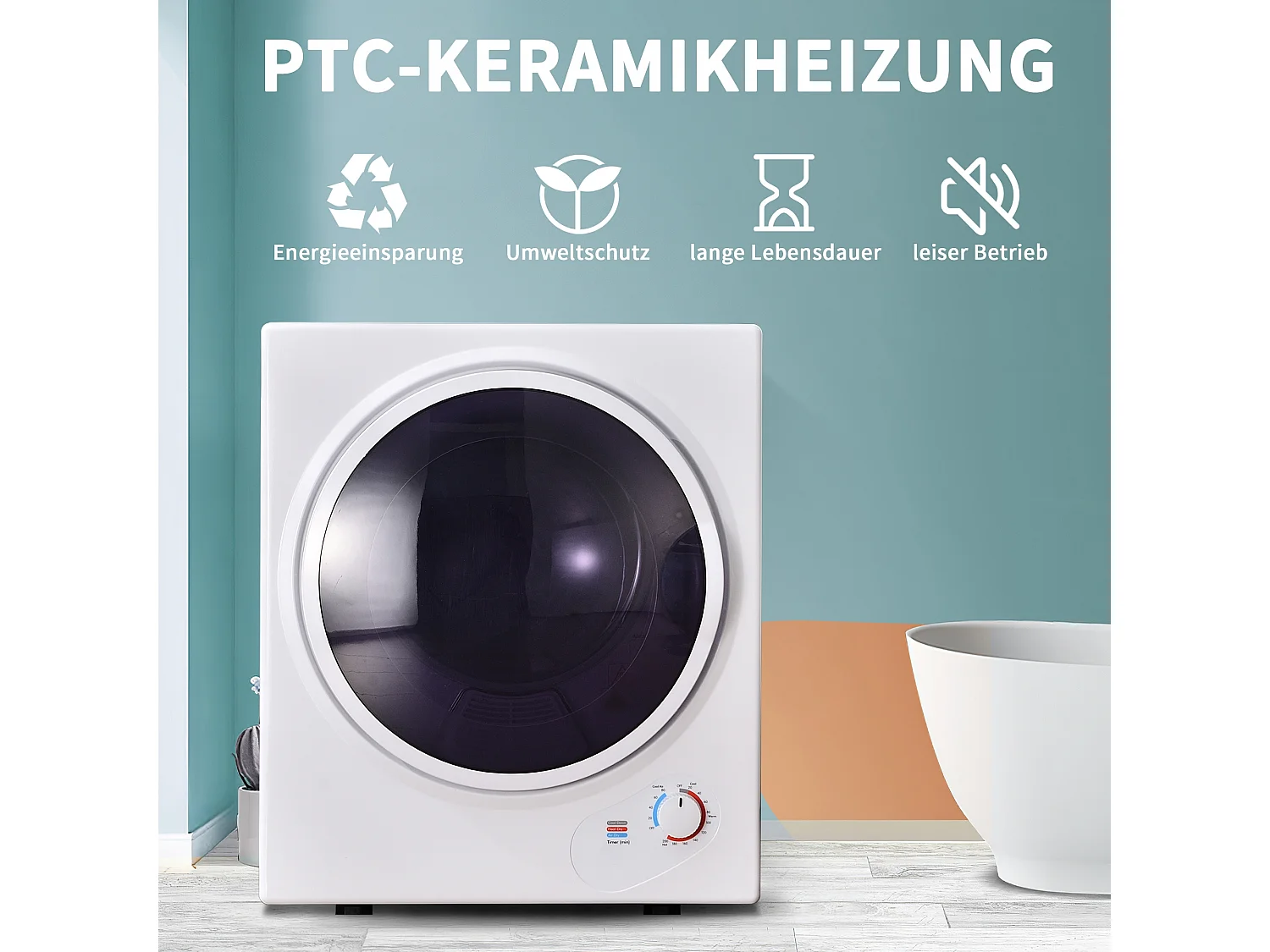 Mini sèche-linge, 2,5 kg, peut être fixé au mur, double filtres, chauffage en céramique PTC - Blanc