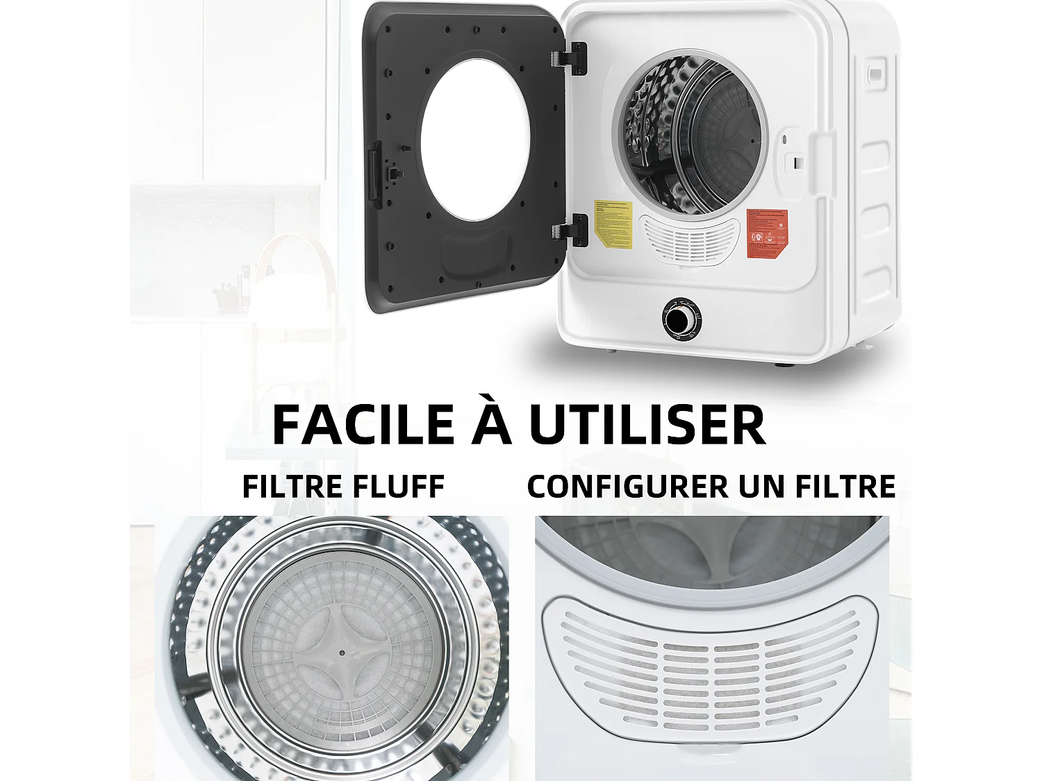 Sécheur de gaz d'échappement, sécheur en acier inoxydable, 3 kg, 830 W, 5 programmes[Classe énergétique C]