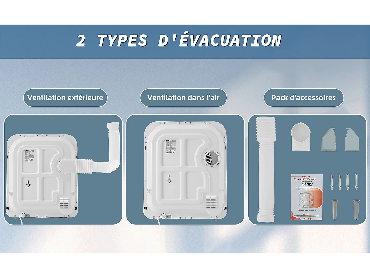Sécheur de gaz d'échappement, sécheur en acier inoxydable, 3 kg, 830 W, 5 programmes[Classe énergétique C]