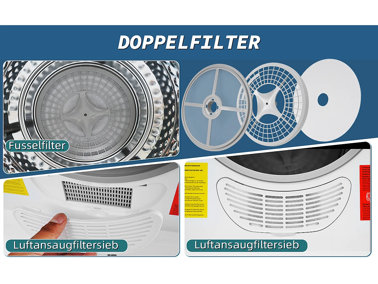 Sécheur de gaz d'échappement, sécheur en acier inoxydable, 3 kg, 830 W, 5 programmes[Classe énergétique C]