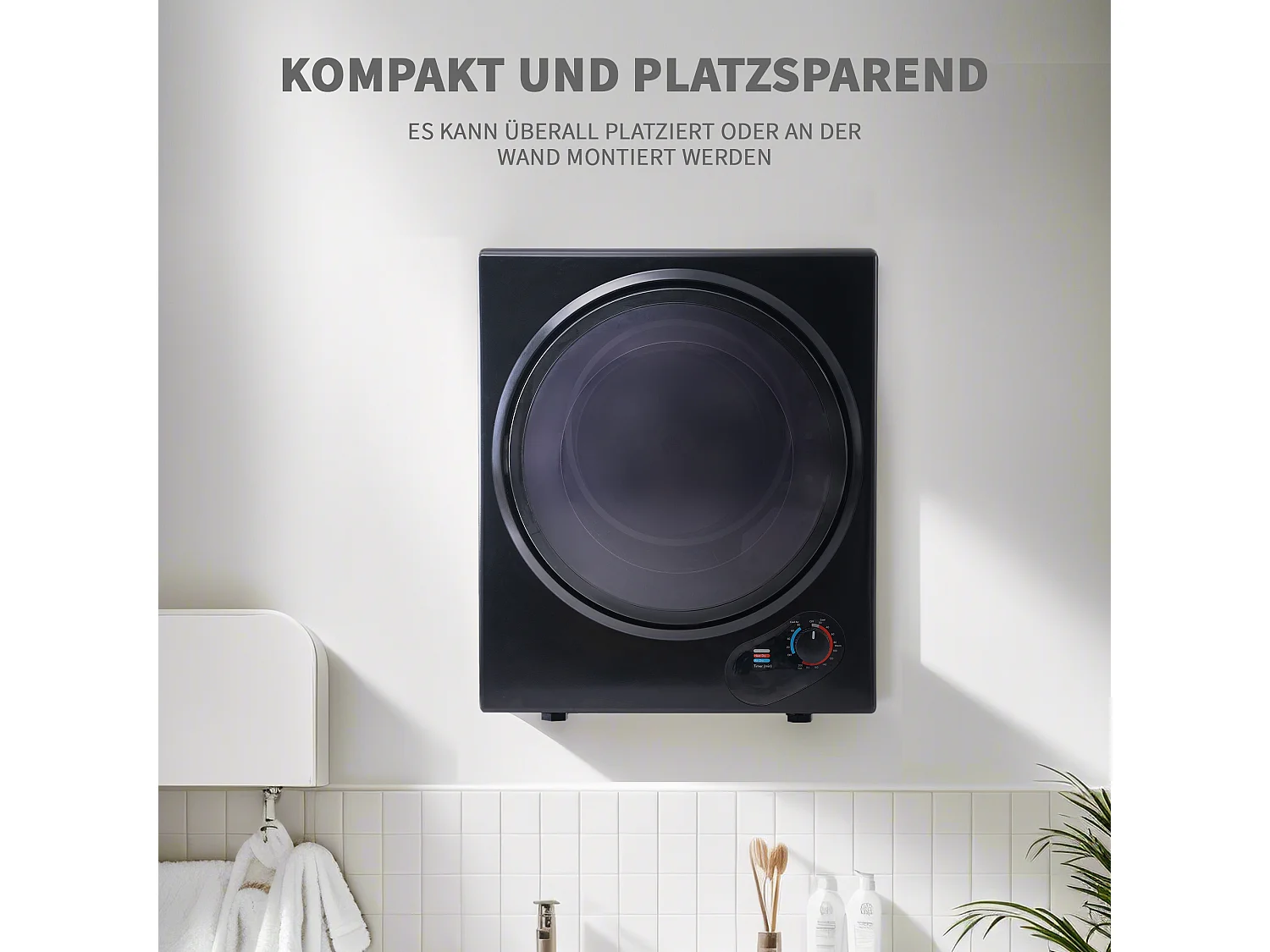 Mini sèche-linge, 2,5 kg, peut être fixé au mur, double filtres, chauffage en céramique PTC - Noir