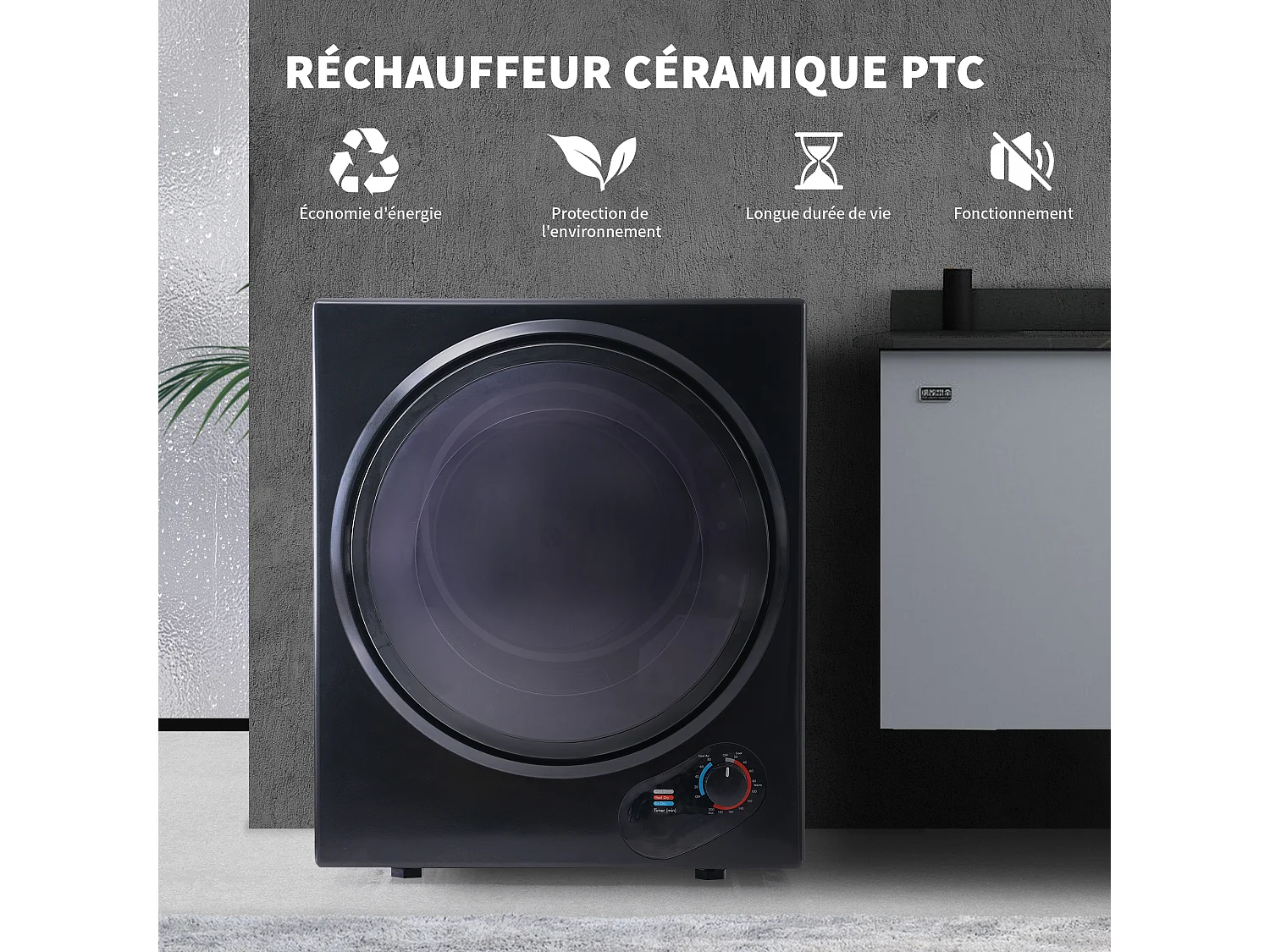 Mini sèche-linge, 2,5 kg, peut être fixé au mur, double filtres, chauffage en céramique PTC - Noir