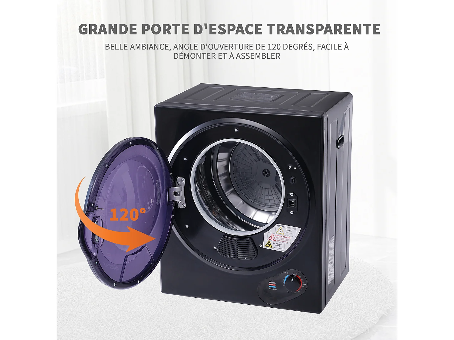 Mini sèche-linge, 2,5 kg, peut être fixé au mur, double filtres, chauffage en céramique PTC - Noir