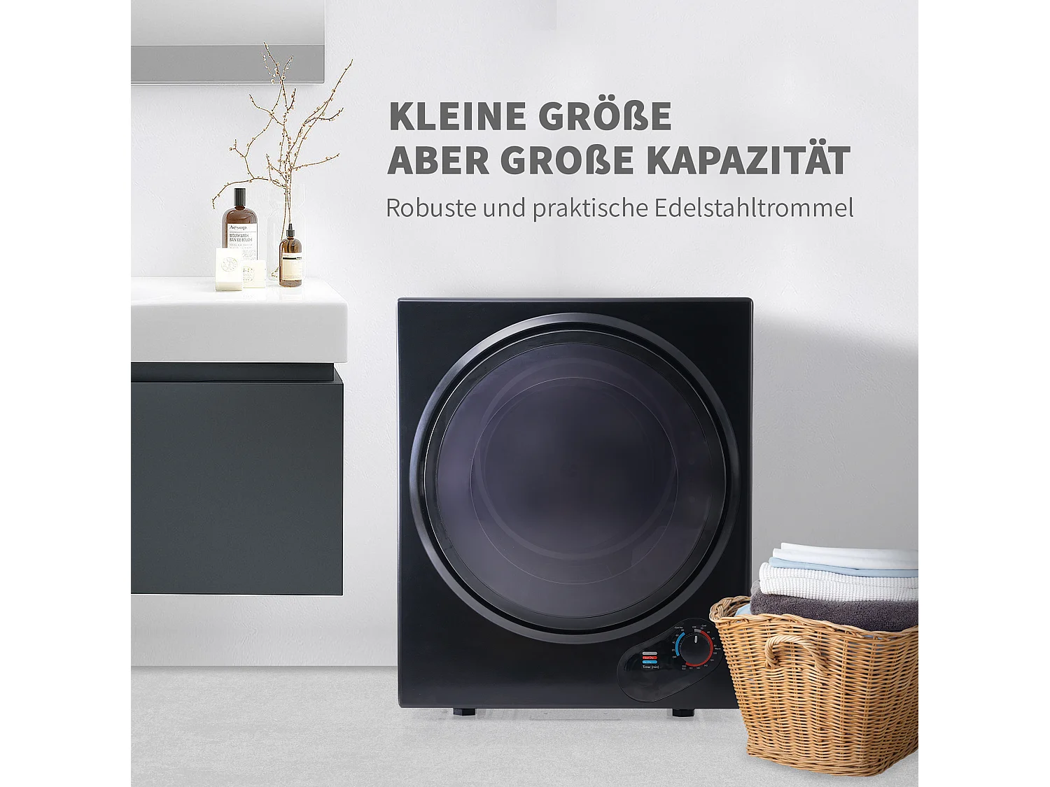 Mini sèche-linge, 2,5 kg, peut être fixé au mur, double filtres, chauffage en céramique PTC - Noir