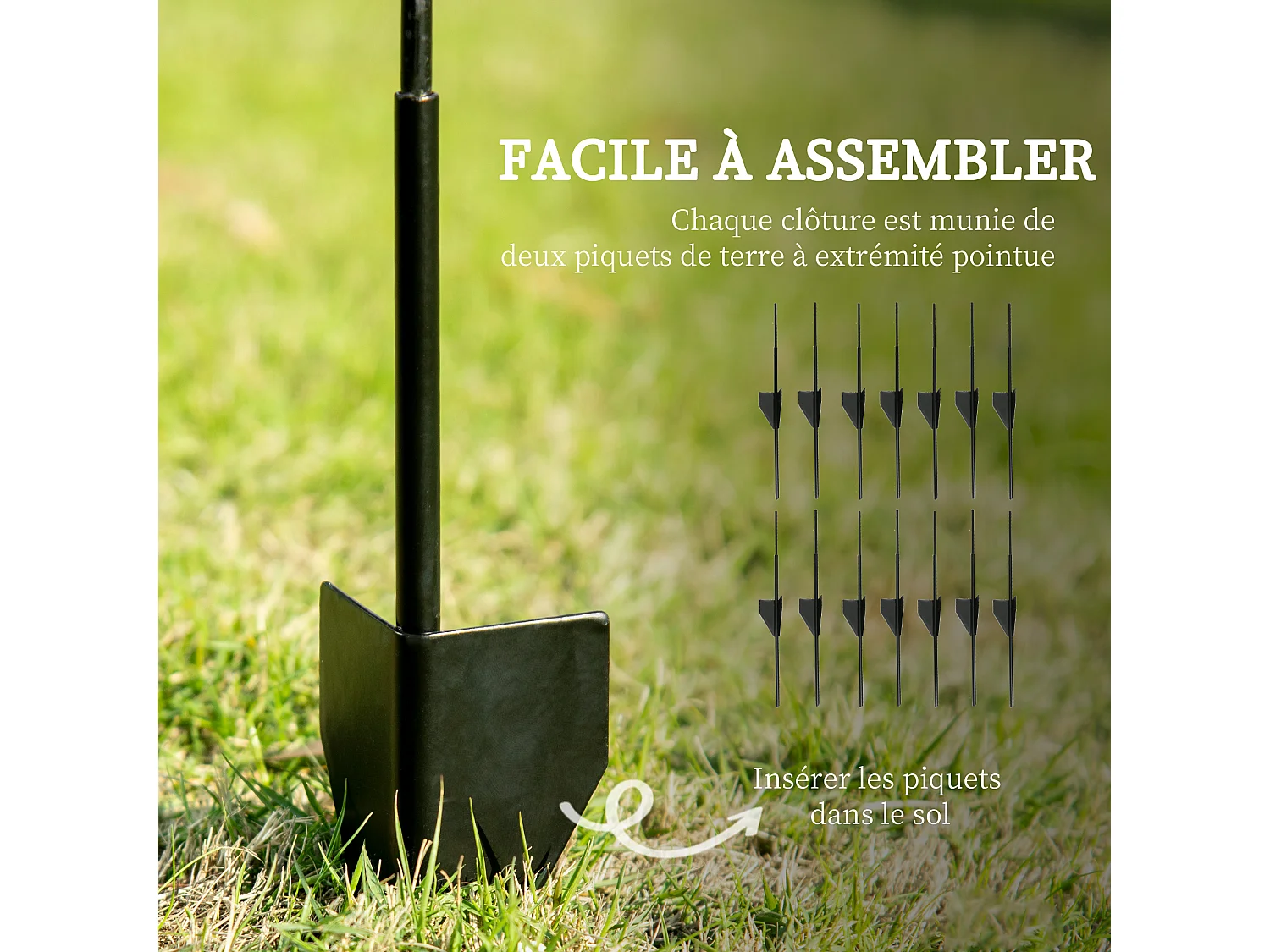 Lot de 7 clôtures de jardin décoratives en métal avec ornements - dim. totales 344L x 110H cm - noir