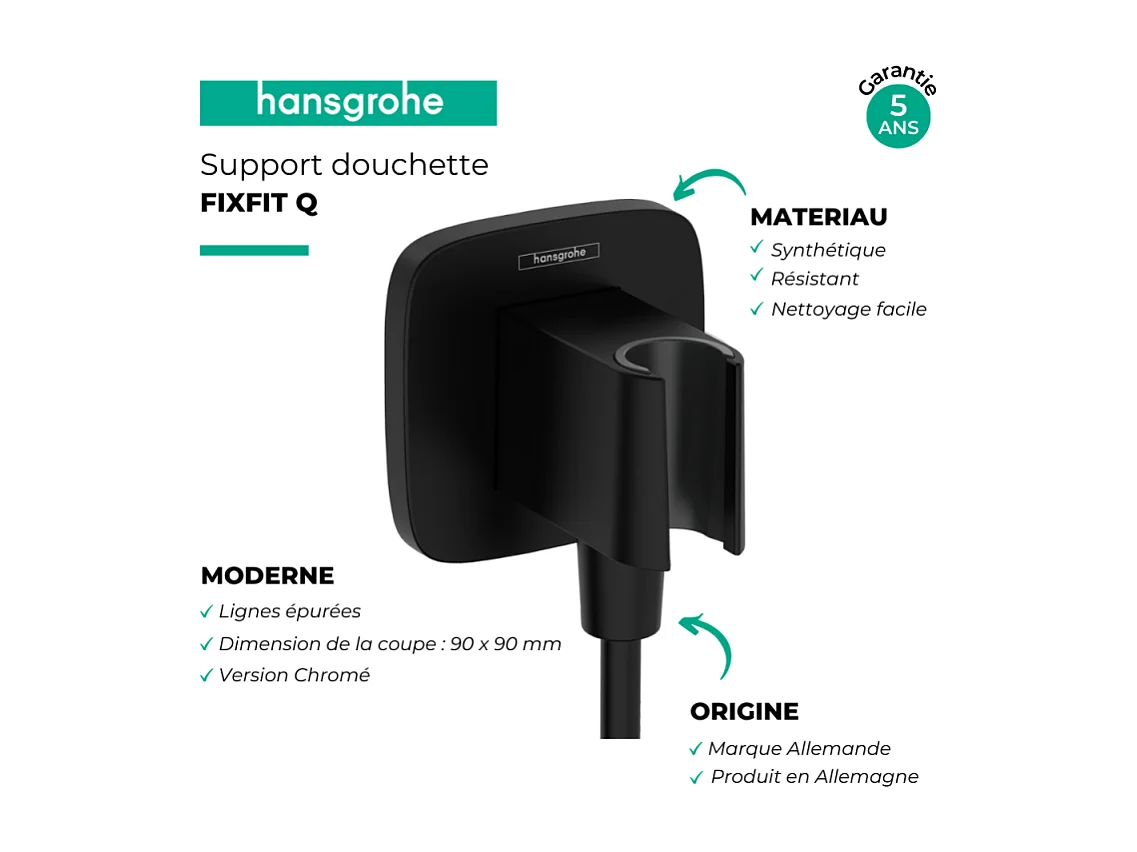 Support pommeau de douche avec raccordement HANSGROHE Fixfit Q noir mat