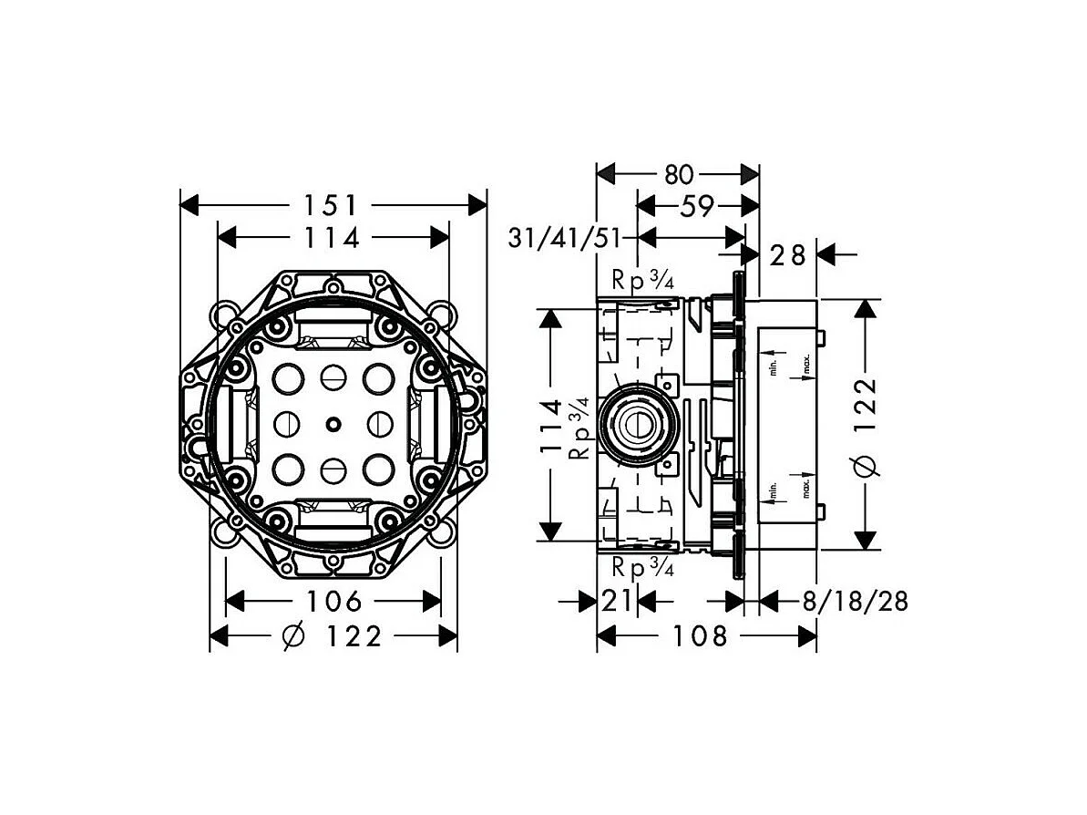 Cuerpo empotrado universal HANSGROHE para grifería Ibox