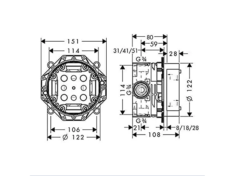 Cuerpo empotrado universal HANSGROHE para grifería Ibox