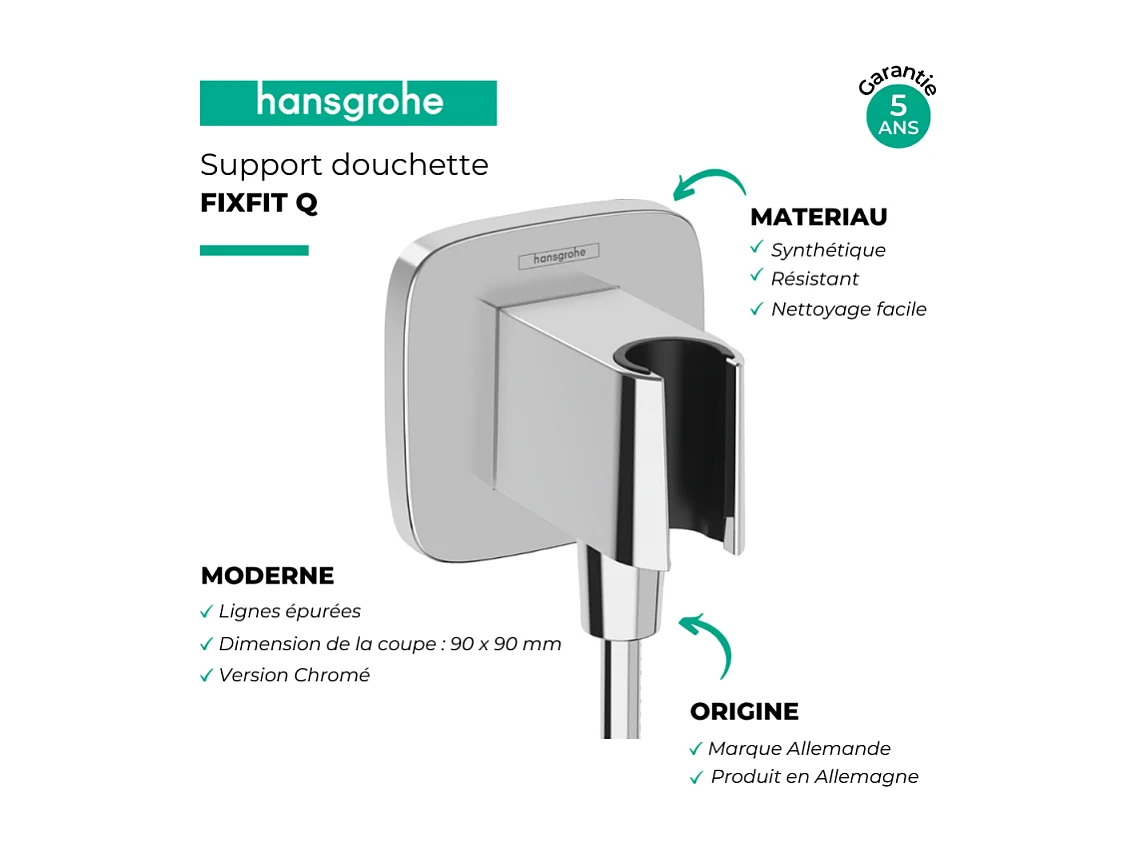 Support pommeau de douche avec raccordement HANSGROHE Fixfit Q chromé