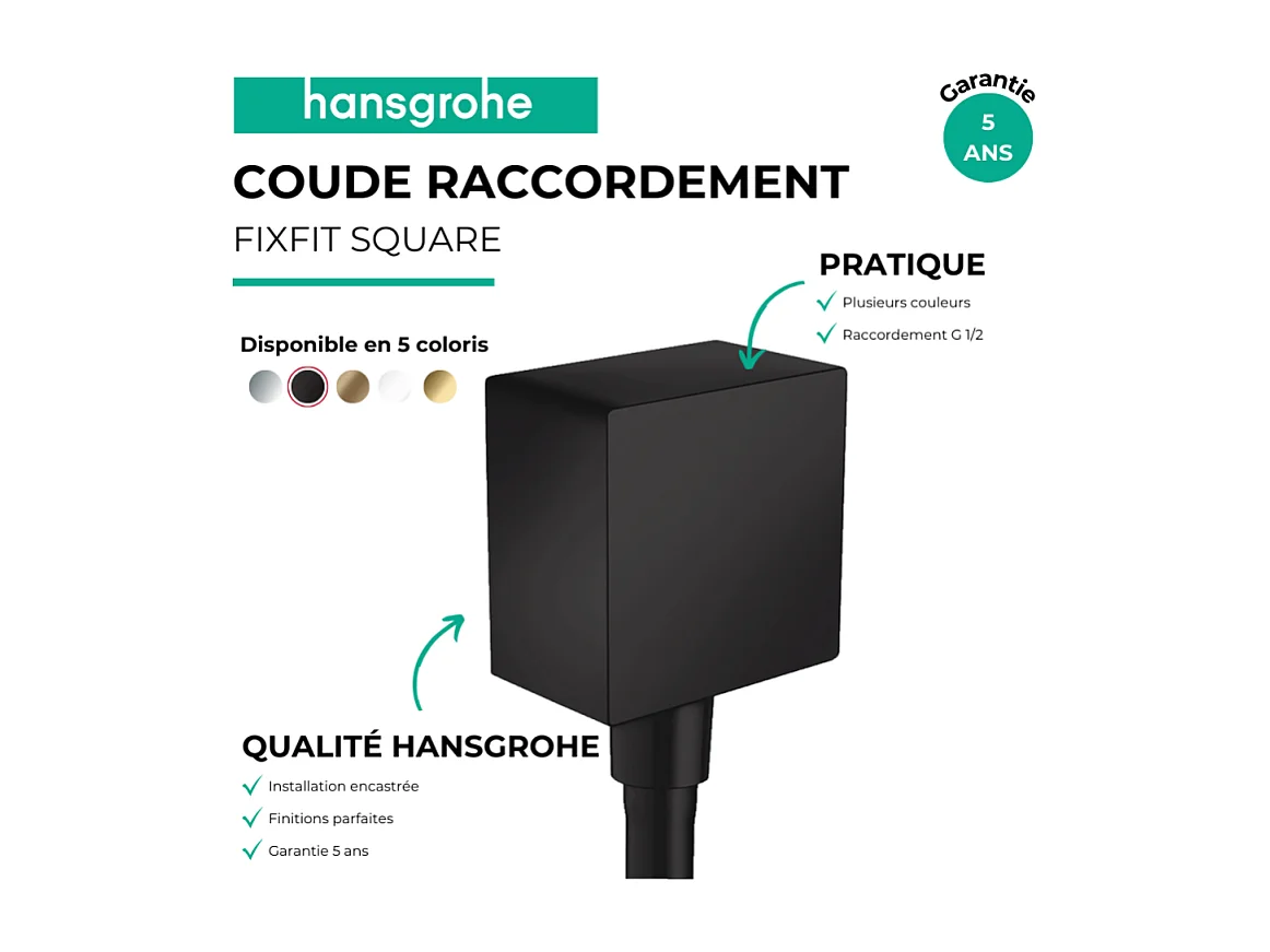 HANSGROHE FixFit Codo de conexión cuadrado negro mate