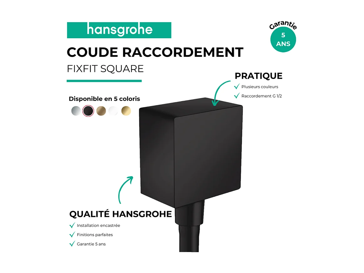 HANSGROHE FixFit Codo de conexión cuadrado negro mate