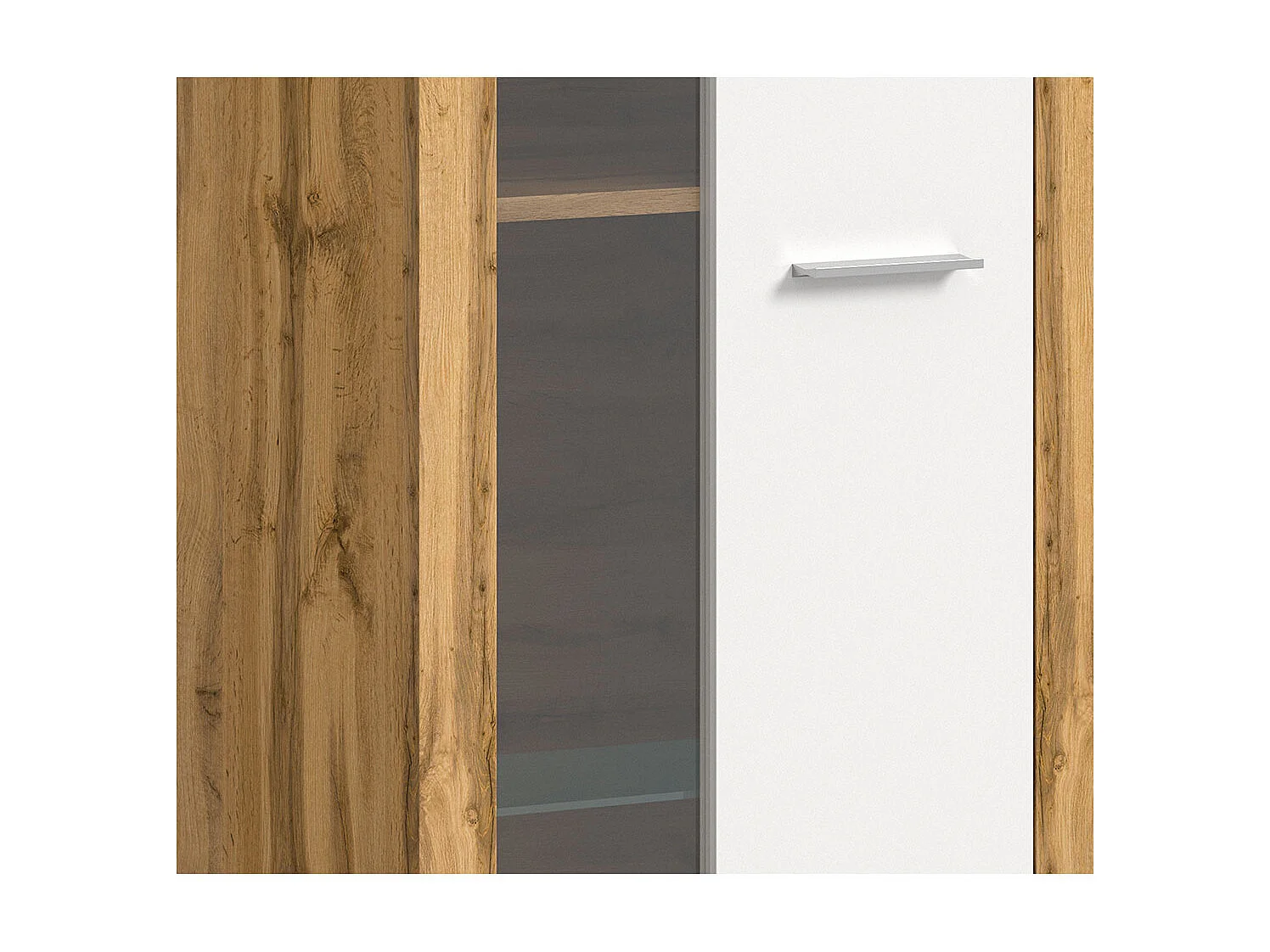 Aosta - Vitrine en mélaminé blanc et chêne, L/H/P 125x80x35