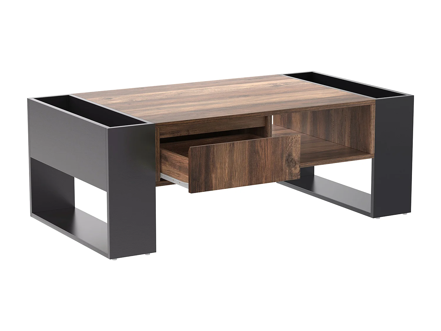 Table basse en grain de bois - d'un compartiment de rangement et de rangement arrière