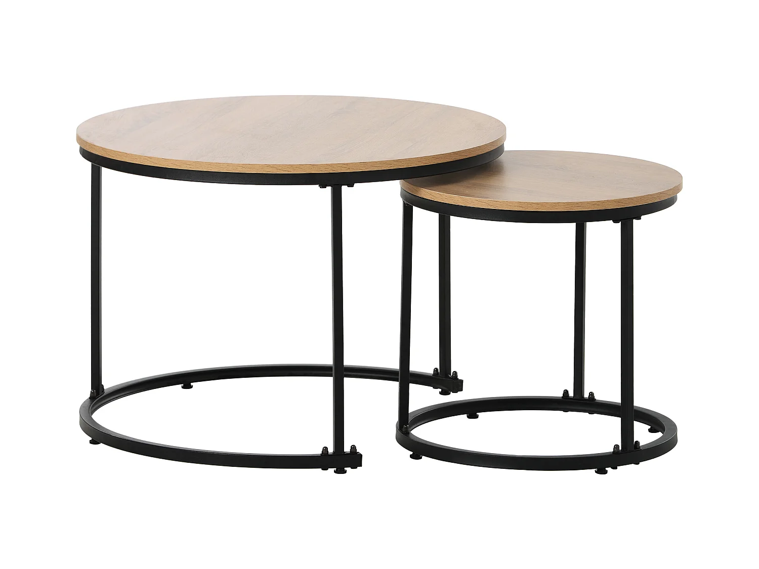 2er-Set Couchtische – Eichenholzplatte – Runder Couchtisch mit Metallgestell