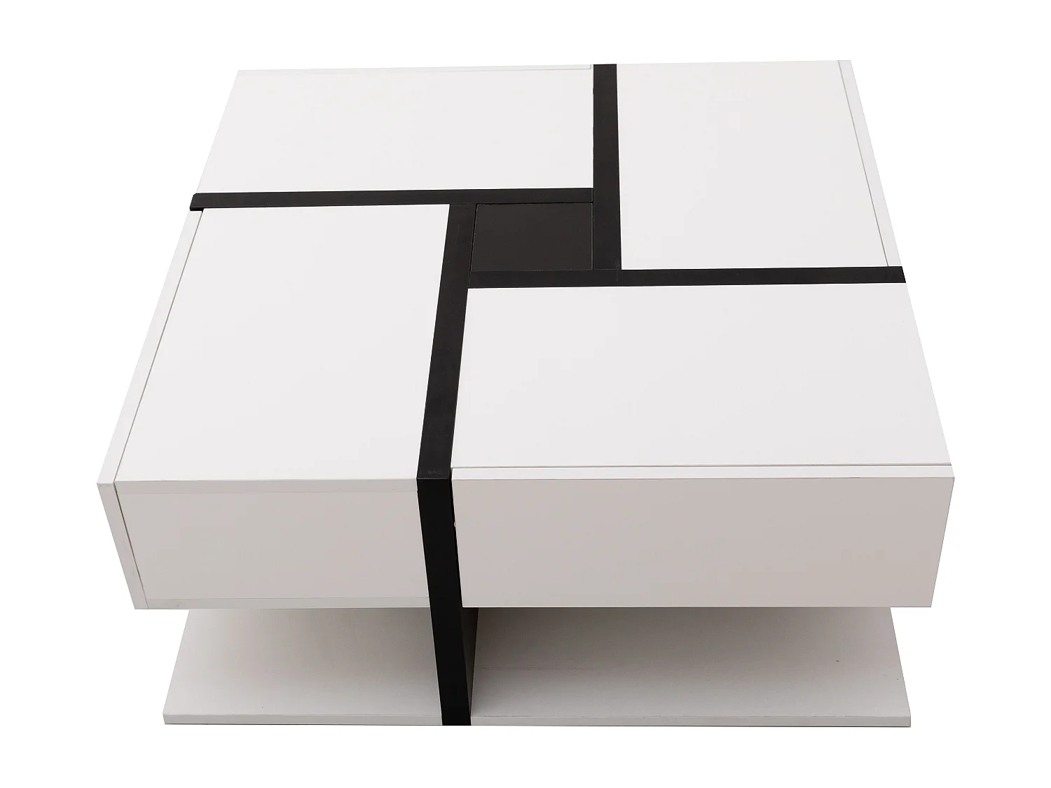 Table basse carrée 78x78x36 cm, avec 4 tiroirs de rangement - blanc