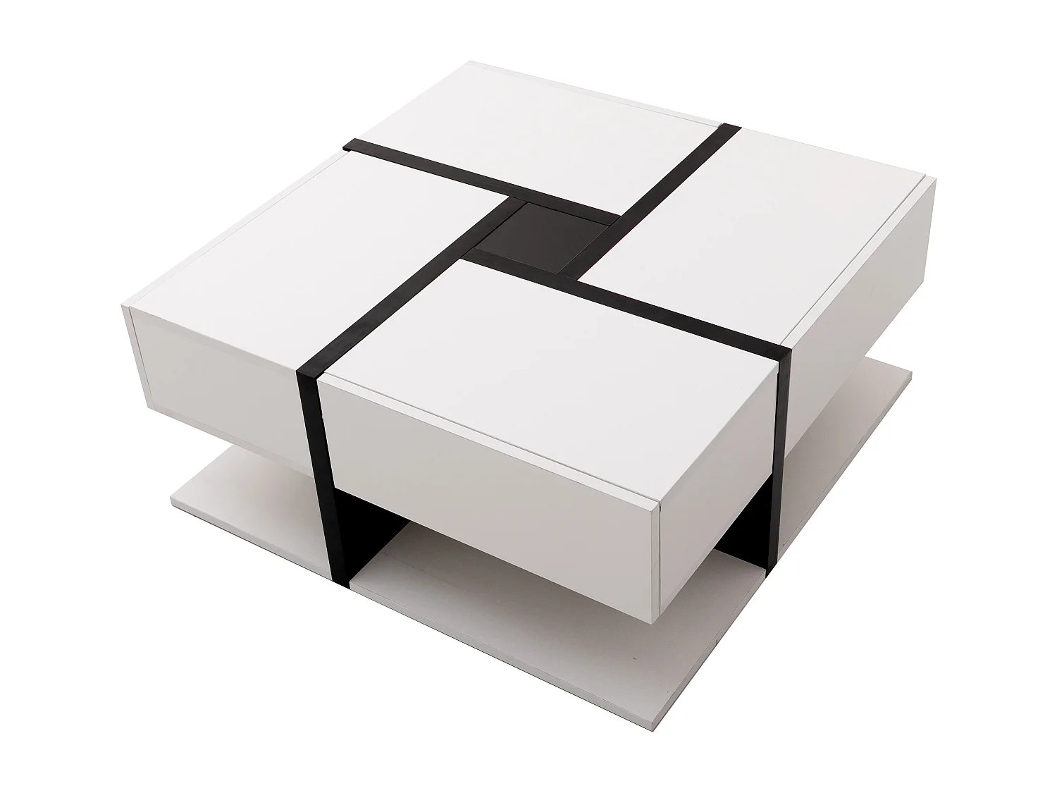 Table basse carrée 78x78x36 cm, avec 4 tiroirs de rangement - blanc