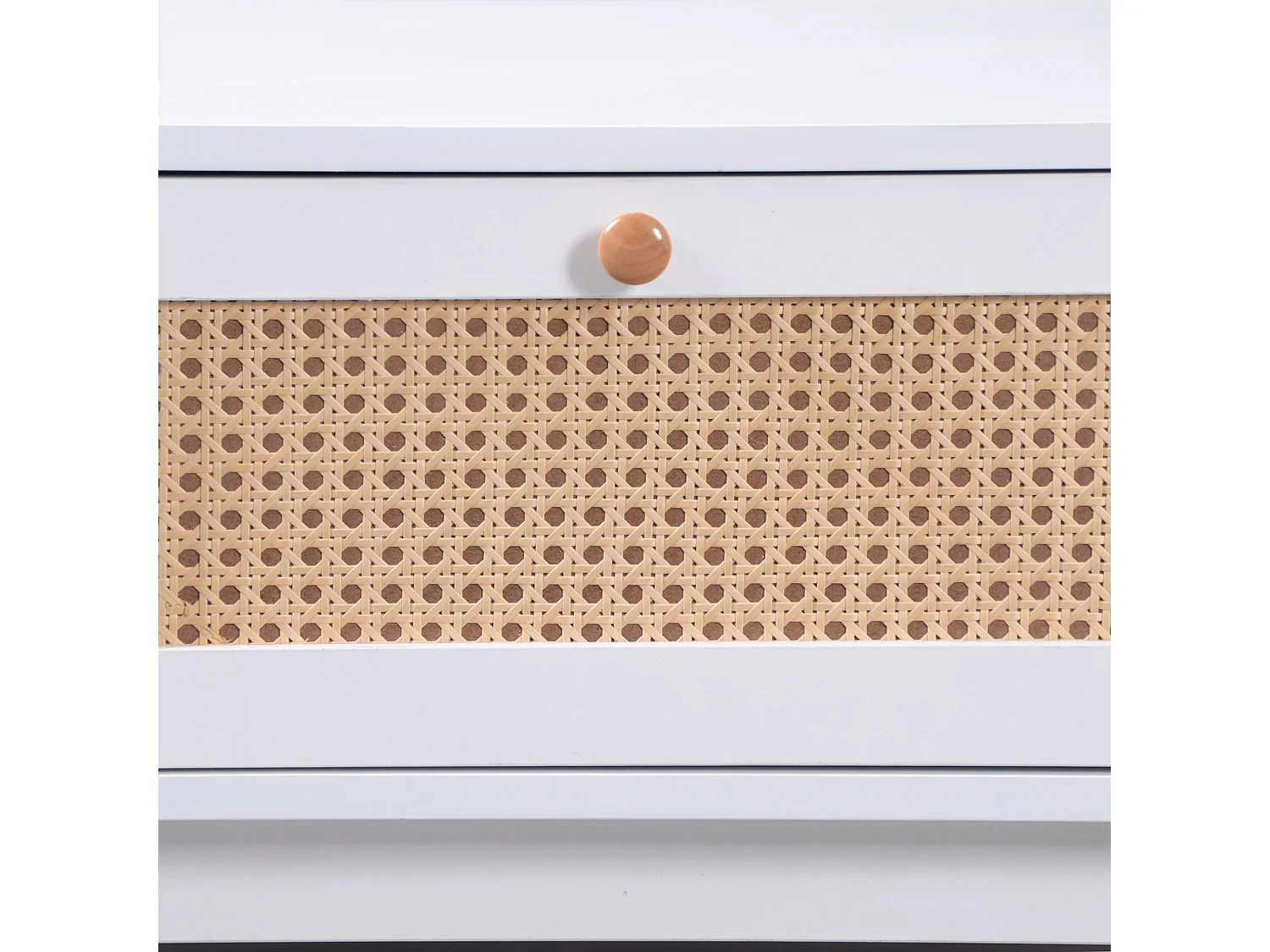 Table basse fixe 110x55x38.5 cm en Rotin - Lattes et pieds en bois massif - Blanc