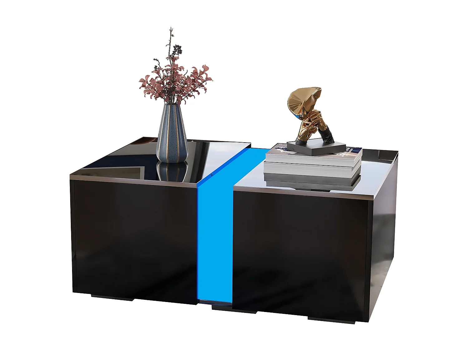 Table basse fixe 73x60x34 cm avec LED et télécommande Compartiment rétractable - Noir