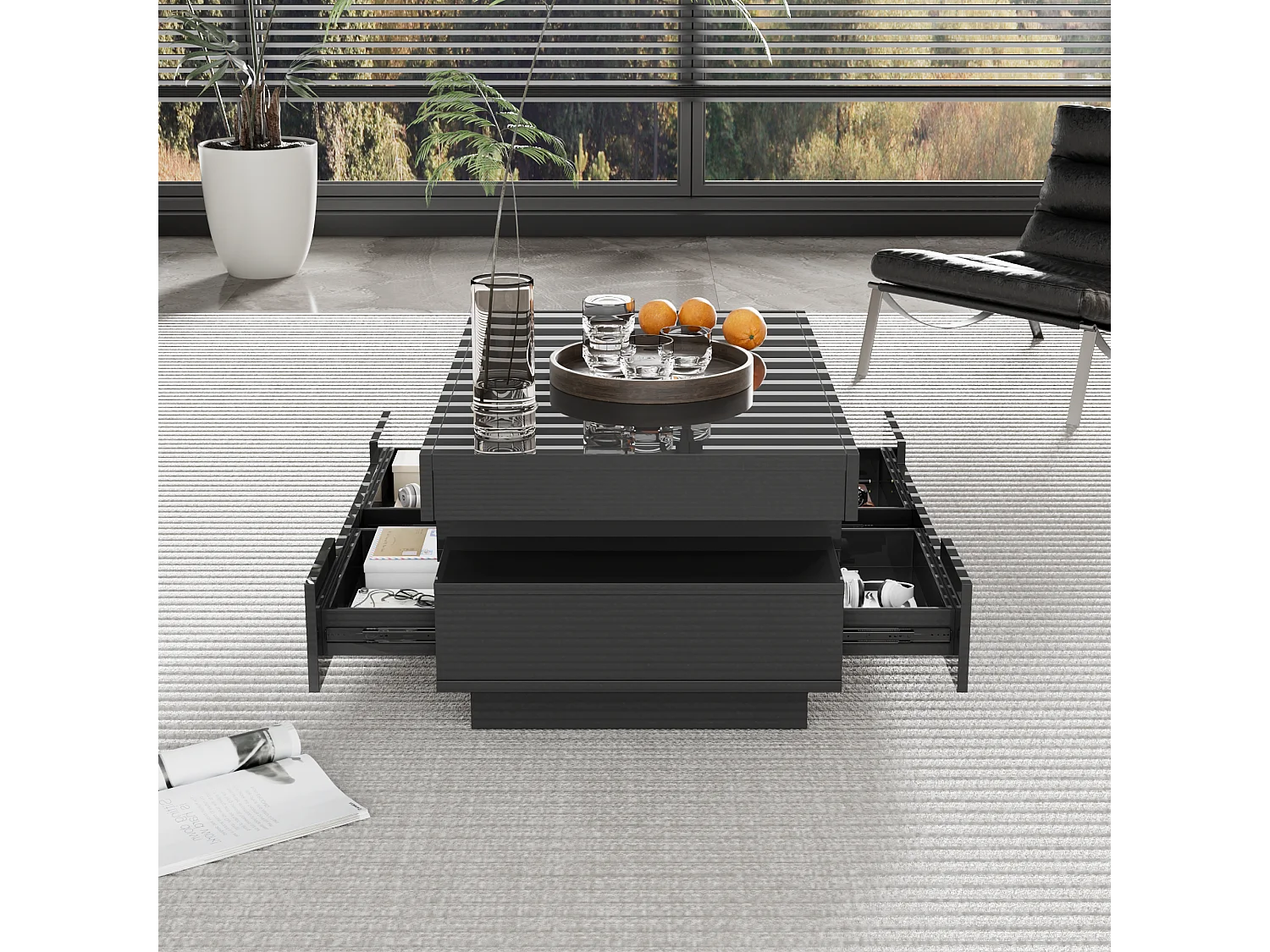 Table basse finition brillante avec bandeau lumineux LED - noir