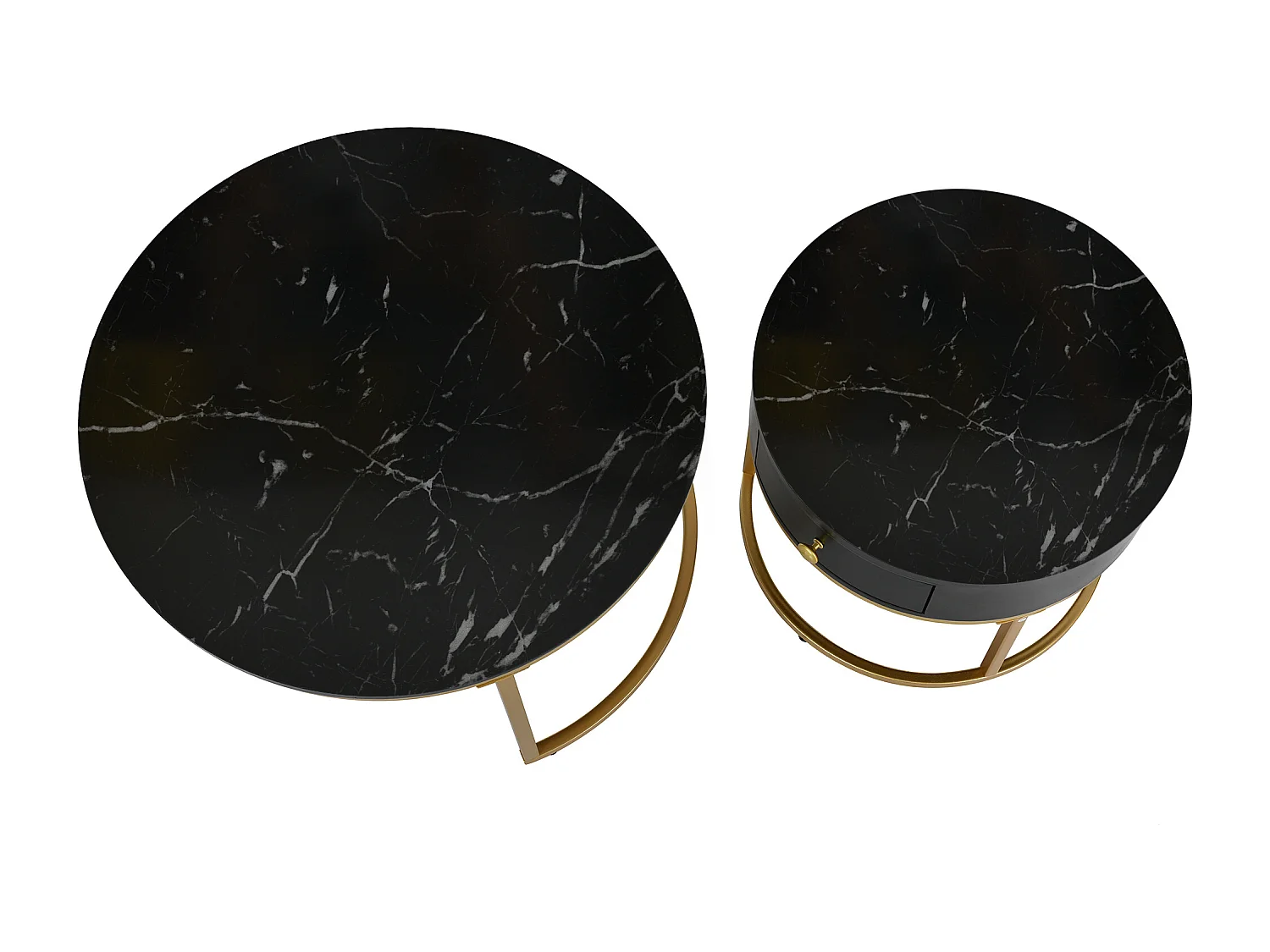 Lot de 2 Tables basses gigognes rondes - noir haut brillance - 70x70x45 cm