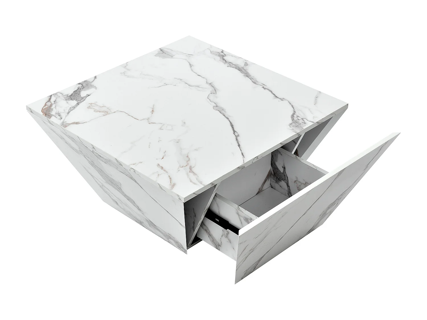 Table basse trapézoïdale, table basse moderne avec placage en MDF marbré - 70x70x37 cm