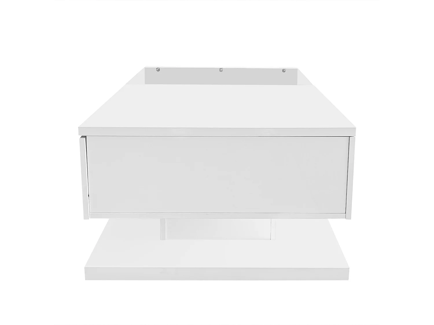 Table basse salon blanc brillant avec verre trempé et LED , 1 tiroir, 105x55x32,5 cm