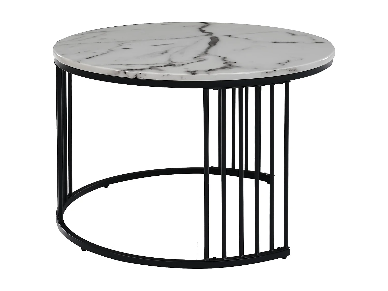 Lot de 2 tables basses gigognes, plateau en placage de marbre, structure en métal noir