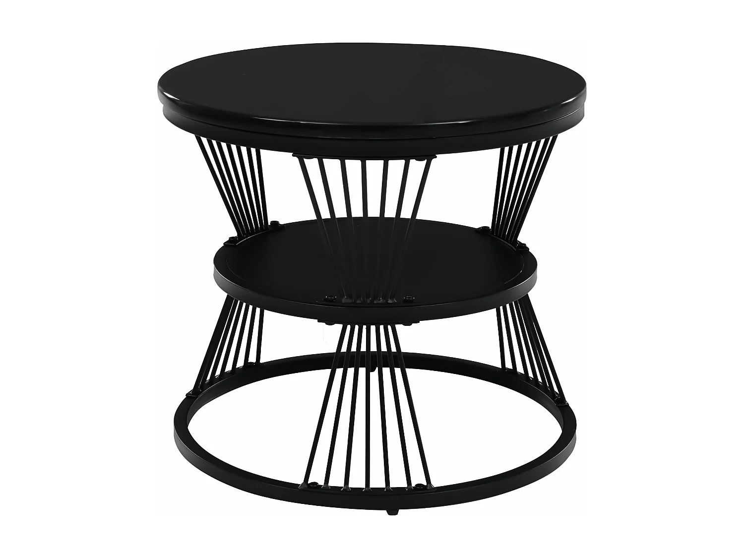 Lot de 2 tables basses gigognes, plateau en placage de marbre, structure en métal noir