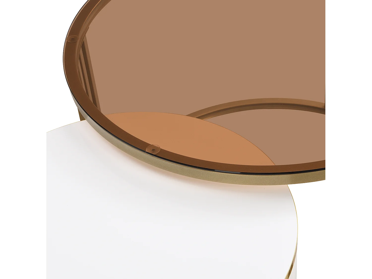 Lot de 2 tables basses - Table basse ronde avec plateau blanc et plateau marron - 2 tiroirs