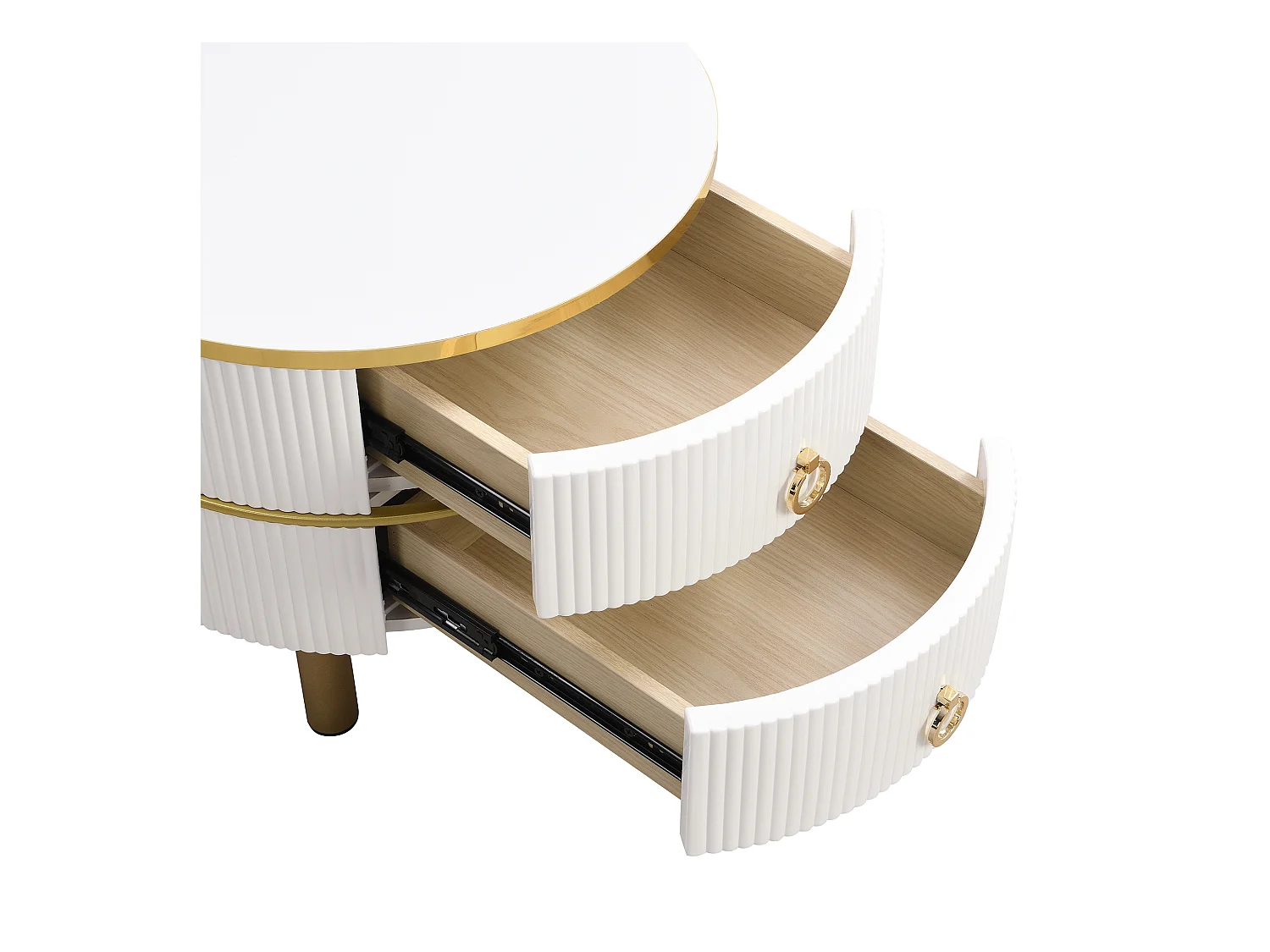 Lot de 2 tables basses - Table basse ronde avec plateau blanc et plateau marron - 2 tiroirs